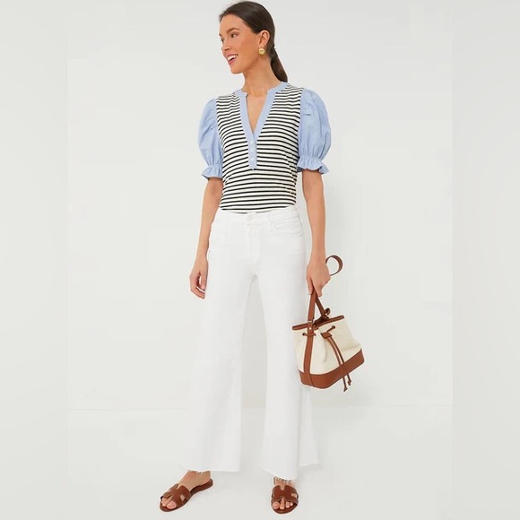 NWOT Tuckernuck POMANDER PLACE Navy Stripe Livia Puff Sleeve Top Size: Large - Picture 13 of 14